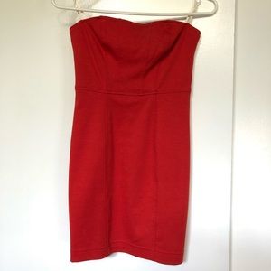 Strapless Red-Orange Bodycon Minidress
